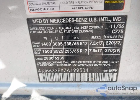 2007 Mercedes-Benz Ml 320 Cdi 4Matic из США, поврежденный, VIN 4JGBB22EX7A199534